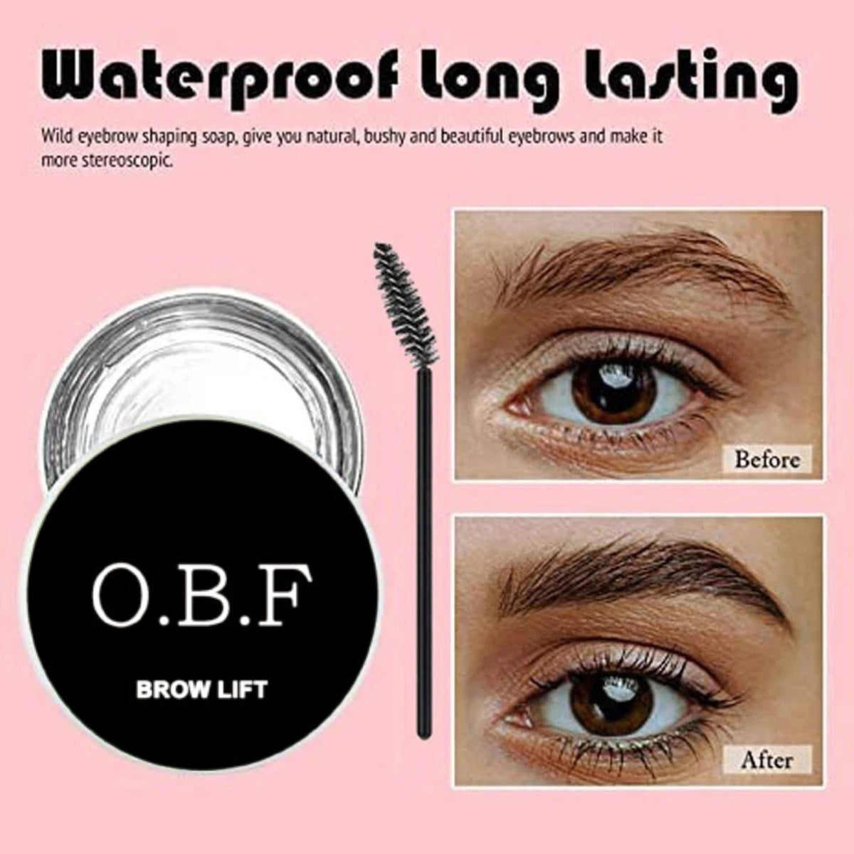 O.B.F Brow Lift Soap - Clear Eyebrow Styling Wax with Spoolie Brush, Long-Lasting Feathered Brow Gel for Women 30gm