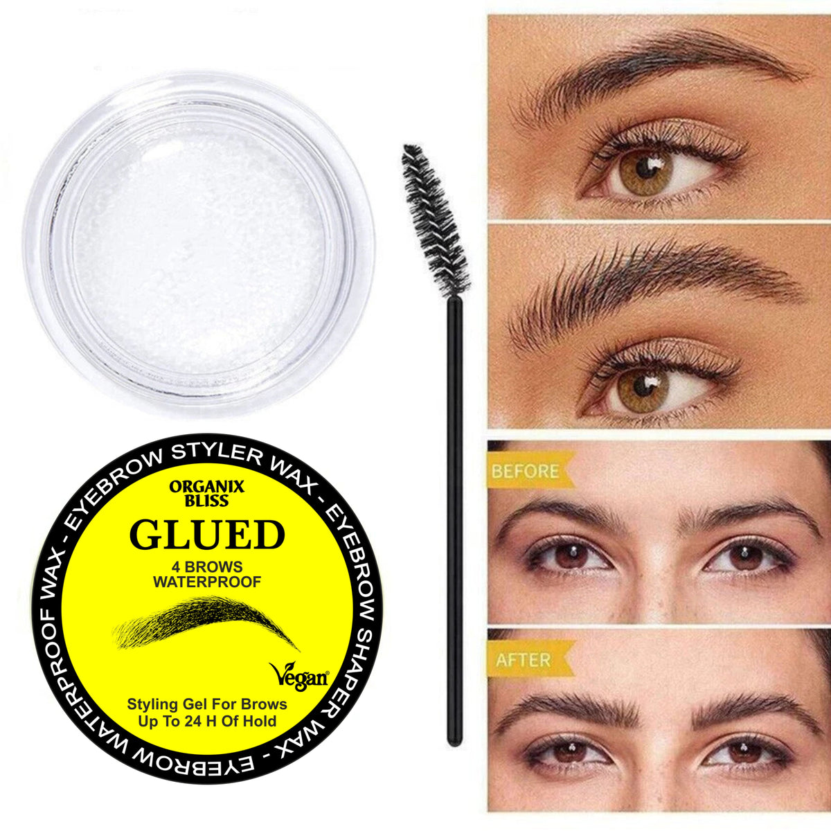 Organix Bliss Eyebrow Soap Wax - 24Hr Long Lasting Clear Brow Styling Gel, Waterproof Feathered Brow Shaper Kit with Spoolie Brush, Vegan Eyebrow Lamination Glue 30gm