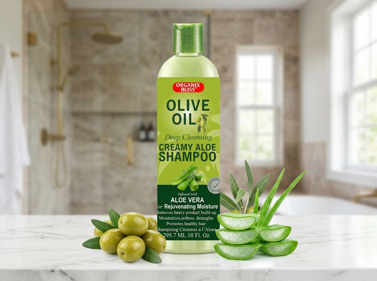 Organix Bliss Olive Oil Deep Cleansing Creamy Aloe Shampoo | Moisturising & Clarifying Hair Treatment for Natural & Relaxed Hair Infused with Aloe Vera – 295.7ml / 10 Fl. Oz