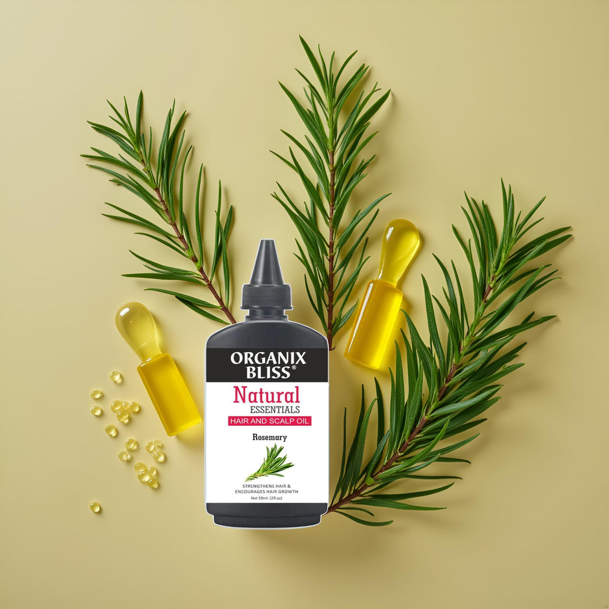 Organix Bliss Natural Rosemary Hair & Scalp Oil | Strengthening Hair Oil for Hair Growth & Thickness | Nourishing Scalp Treatment with Precision Tip | 59ml (2 Fl. Oz)