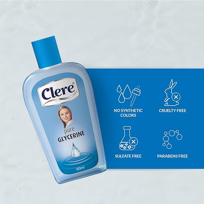 CLERE 100% Pure Glycerine Liquid for Versatile Skin Care – Glycerin for Face Moisturizes Dry Skin, Softens, and Glycerol Reduces Stretch Marks