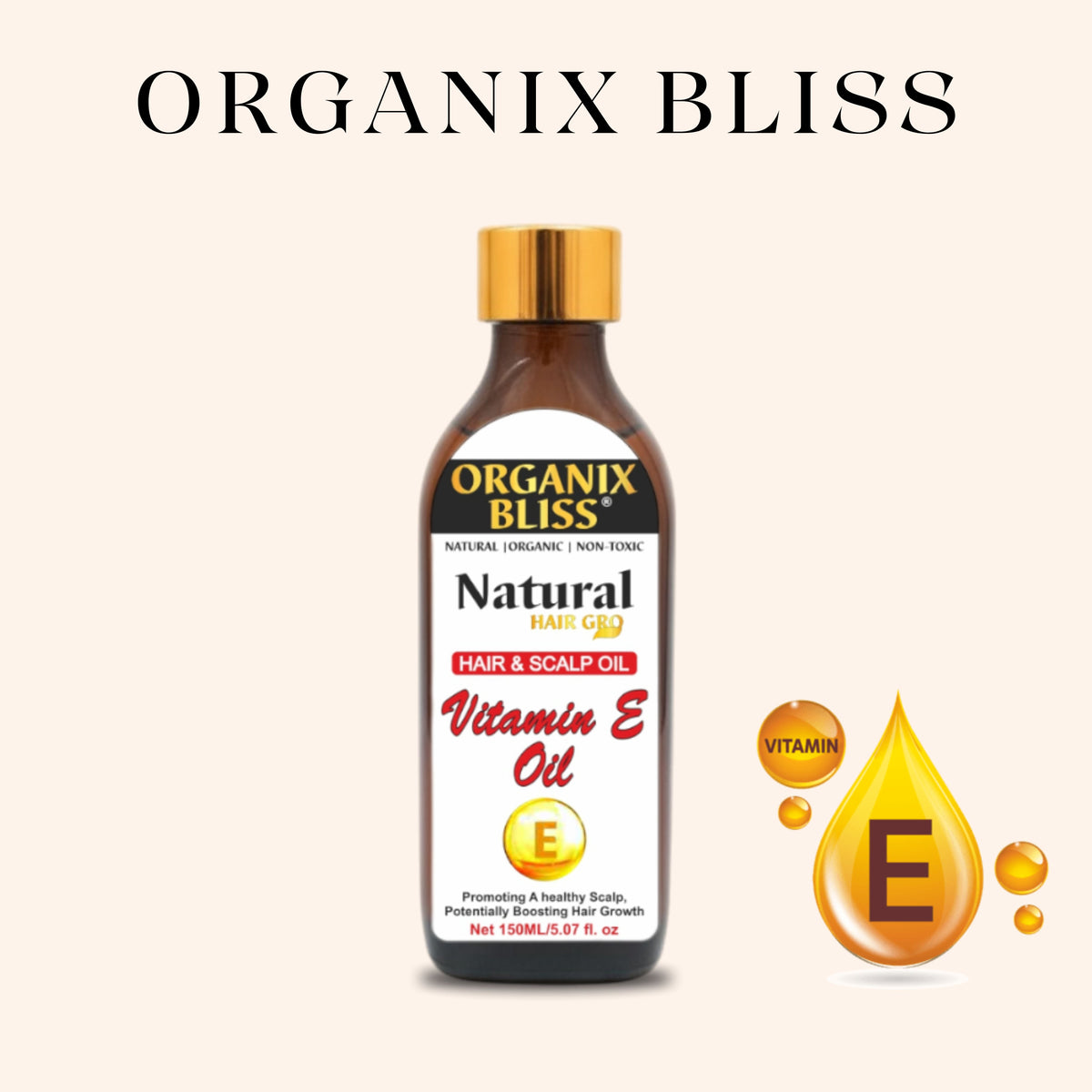 Organix Bliss Vitamin E Hair & Scalp Oil — 100% Natural Organic Hair Oil for Healthy Scalp, Boosting Hair Growth, and Deep Nourishment — 150ml / 5.07 fl. oz