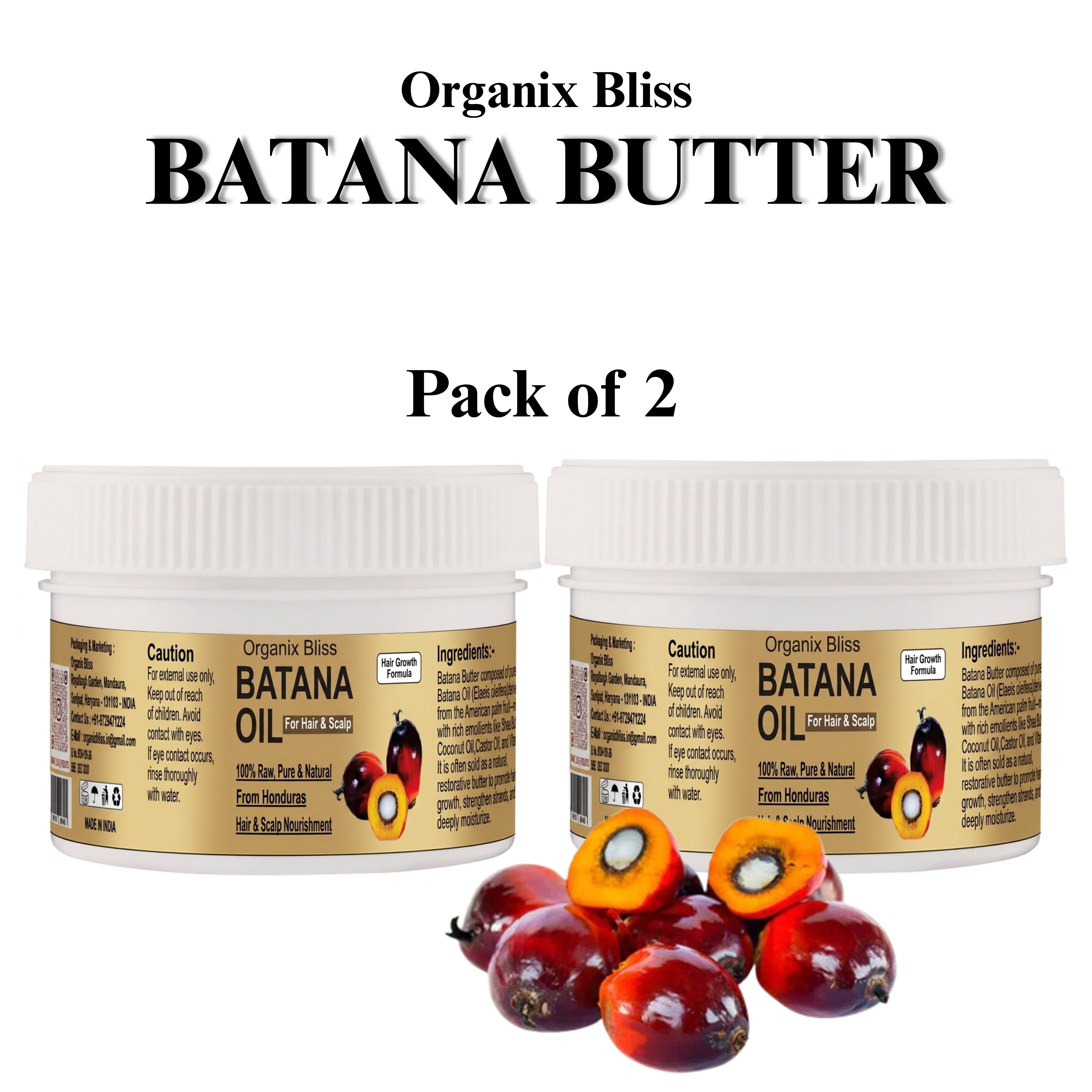 Organix Bliss Raw Batana Oil & Butter for Hair Growth | 100% Pure Honduran Formula Enriched with Shea Butter, Castor Oil & Vitamin E – Intensive Scalp & Hair Repair Treatment