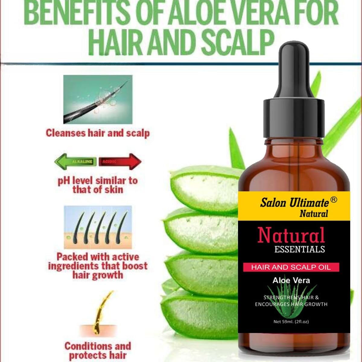 Salon Ultimate Natural Aloe Vera Hair & Scalp Oil | Stimulates Hair Growth, Strengthens Roots & Hydrates Dry Scalp, 59ml