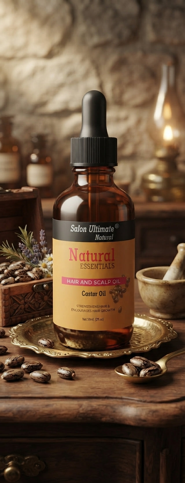 Salon Ultimate Natural Castor Hair and Scalp Oil - Strengthens Hair & Encourages Hair Growth - Net 59ml (2 fl. oz)