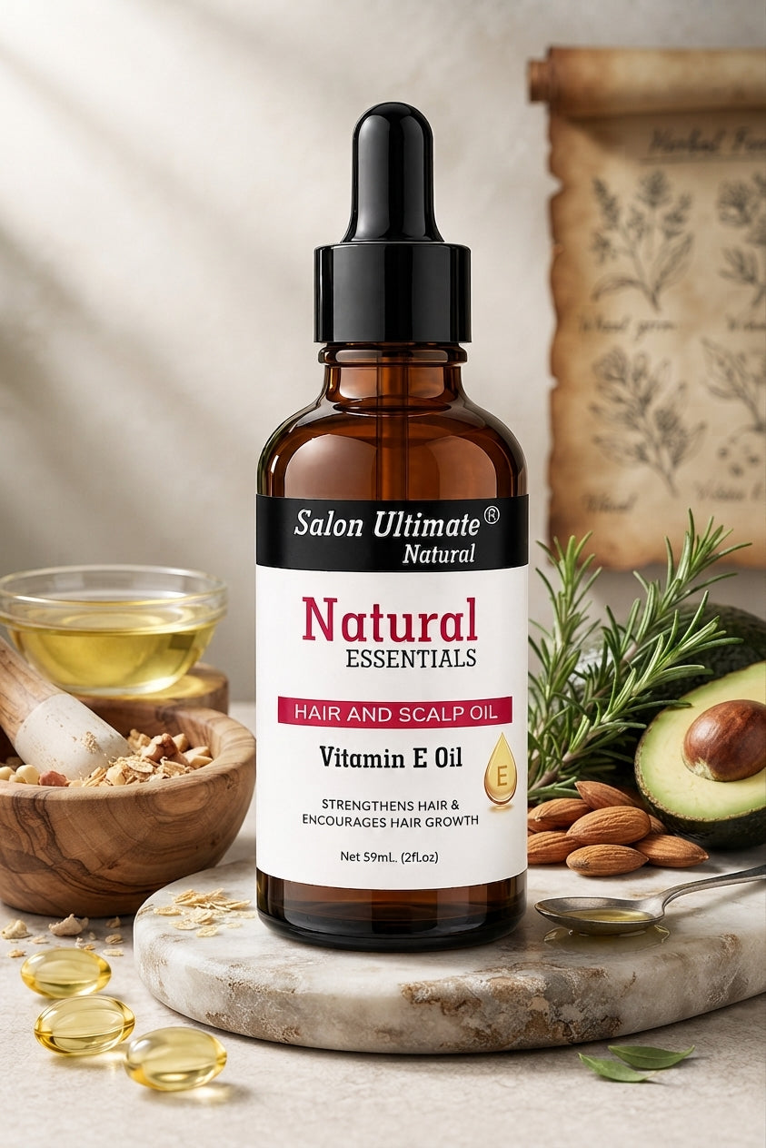 Salon Ultimate Natural Essentials Vitamin E Hair and Scalp Oil | 59ml Glass Bottle with Dropper | Strengthens Hair, Encourages Growth & Deep Hydration for Dry Scalp and Skin