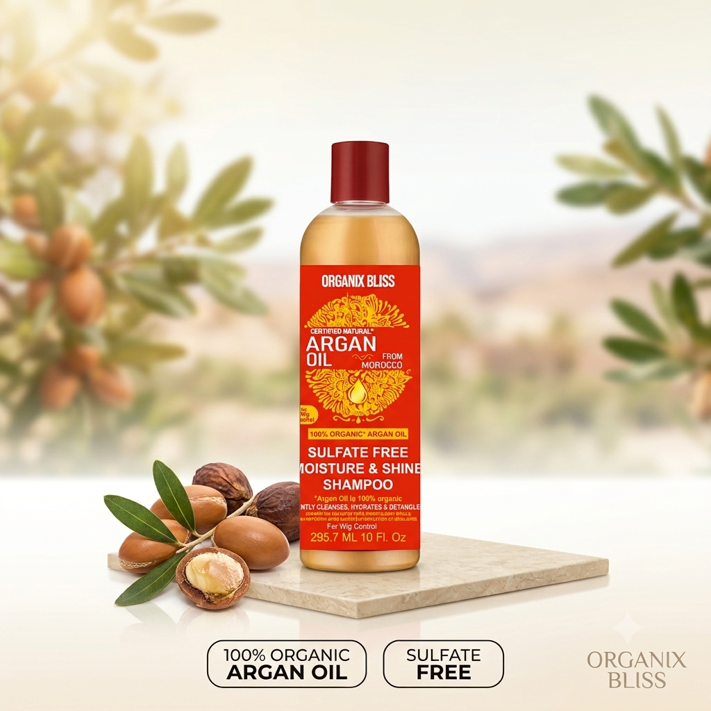 Organix Bliss Moroccan Argan Oil Shampoo | 100% Organic Sulfate-Free Moisture & Shine Shampoo for Hair & Wig Control | 295.7ml (10 Fl. Oz)
